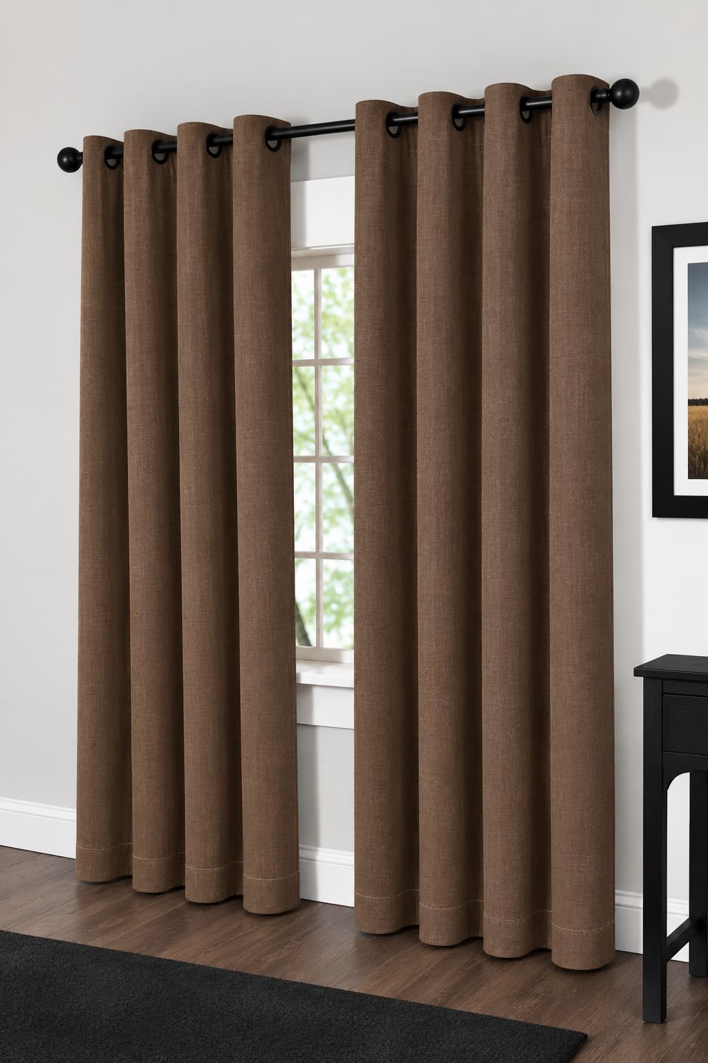 Minimat Eyelet Curtain - Brown 6 (145cm X 230cm) (Pack Of 2 Drops) (Unlined)