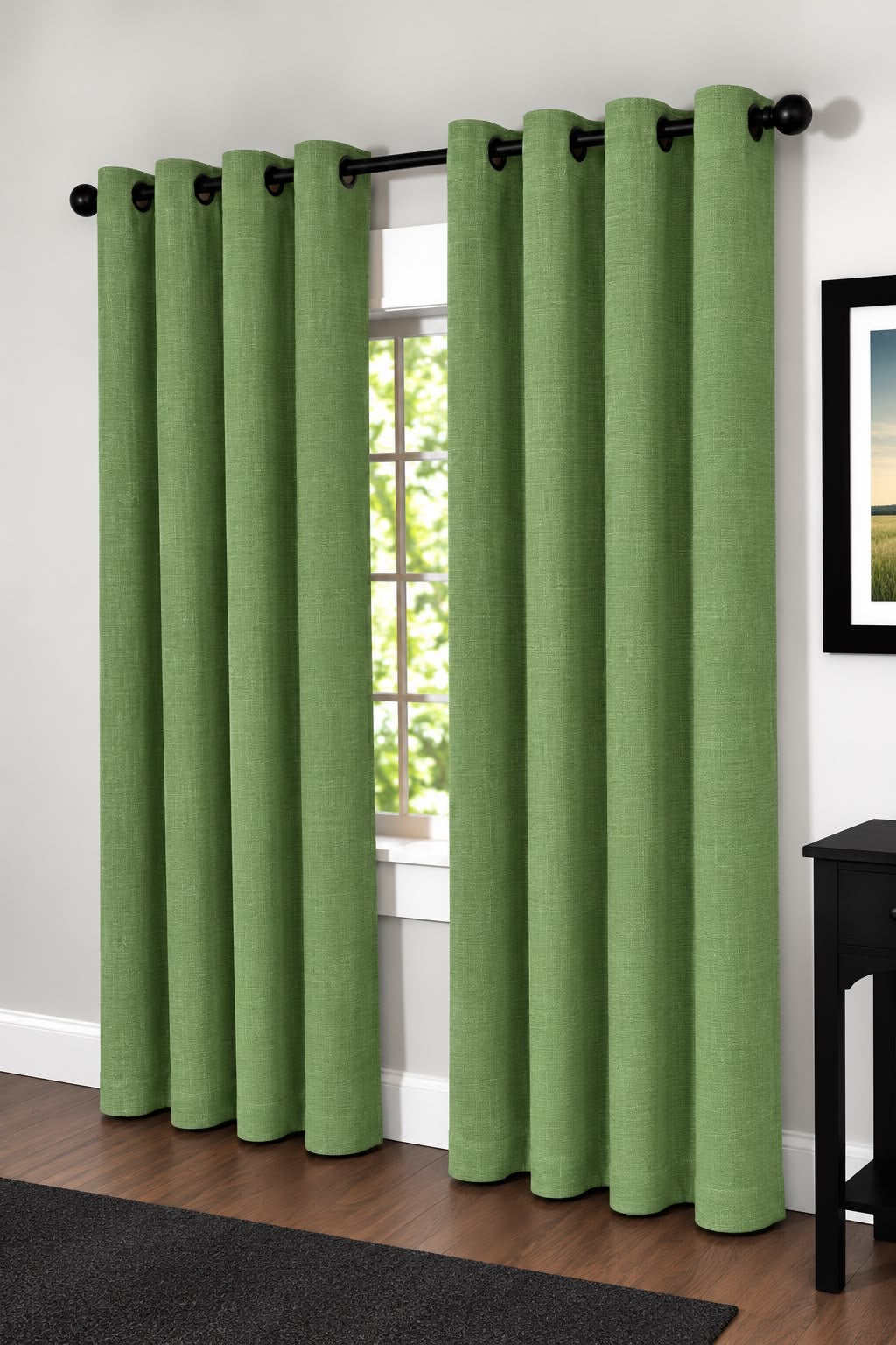 Minimat Eyelet Curtain - Green 46 (145cm X 230cm) (Pack Of 2 Drops) (Unlined)