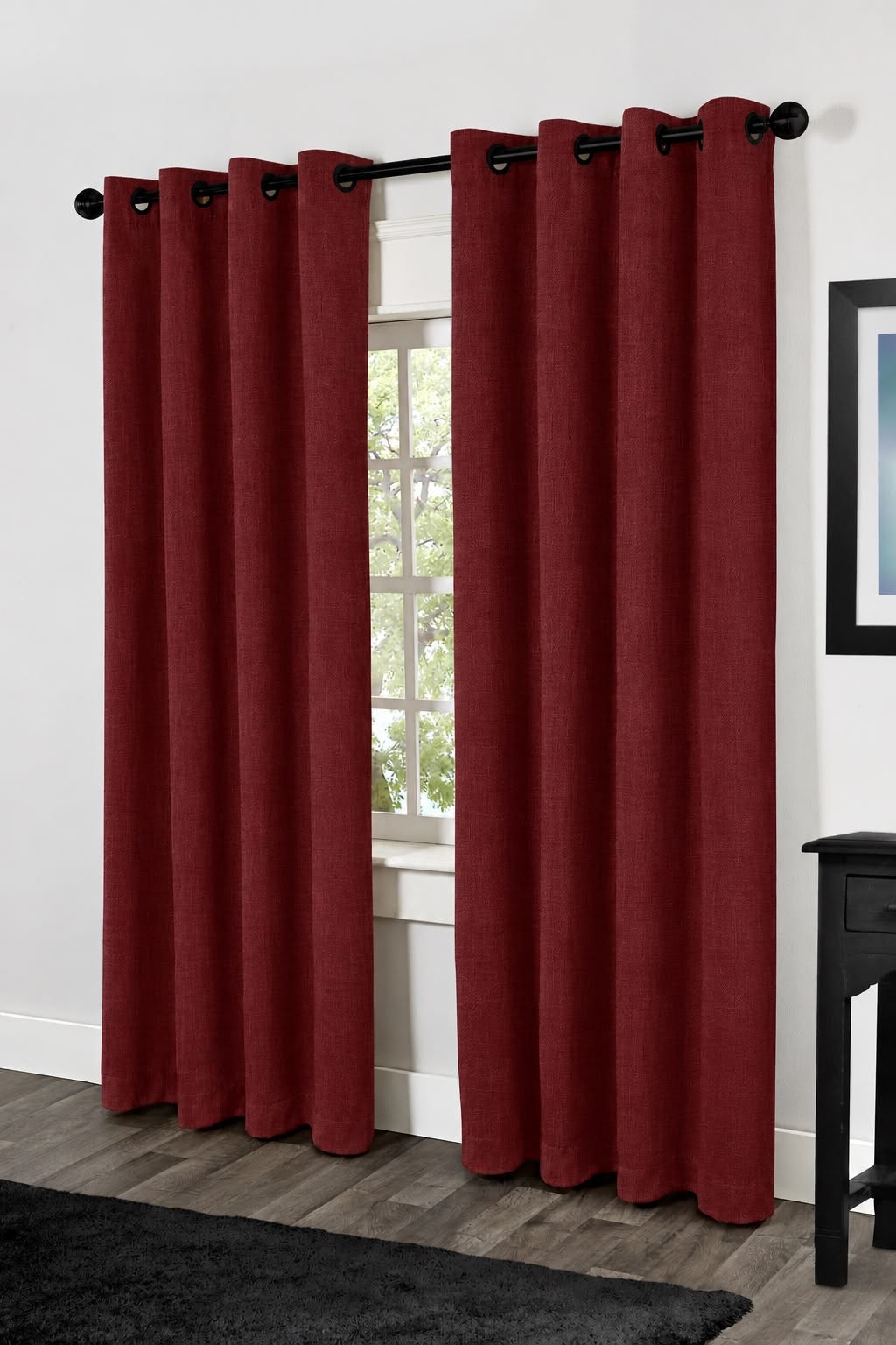 Minimat Eyelet Curtain - Maroon 45 (145cm X 230cm) (Pack Of 2 Drops) (Unlined)