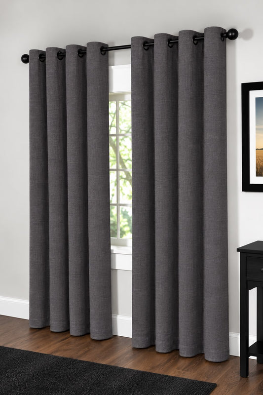 Minimat Eyelet Curtain - Grey 47 (145cm X 230cm) (Pack Of 2 Drops) (Unlined)