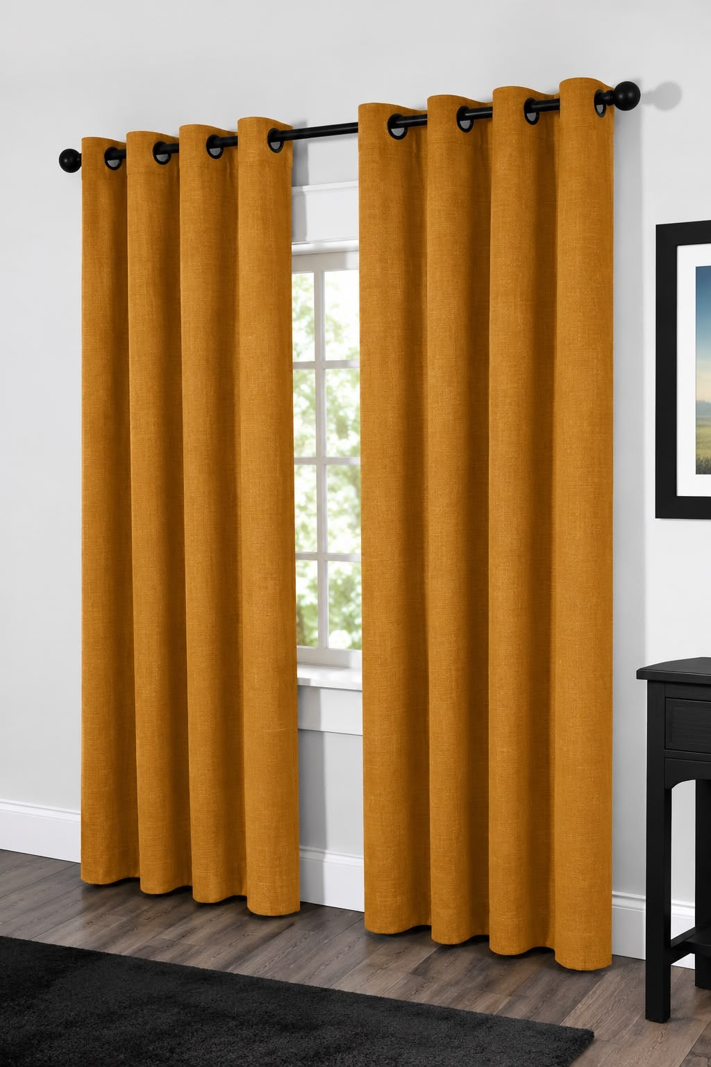 Minimat Eyelet Curtain - Mustard 39 (145cm X 230cm) (Pack Of 2 Drops) (Unlined)