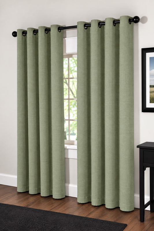 Minimat Eyelet Curtain - Green 44 (145cm X 230cm) (Pack Of 2 Drops) (Unlined)
