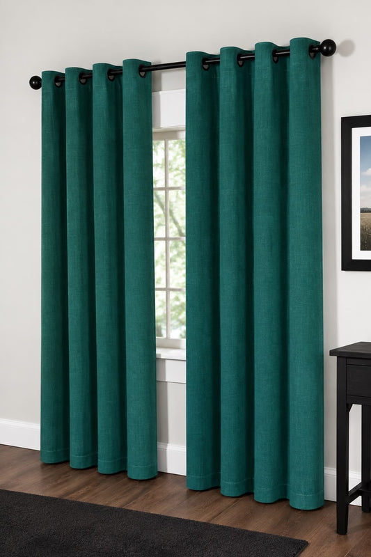 Minimat Eyelet Curtain - Green 30 (145cm X 230cm) (Pack Of 2 Drops) (Unlined)