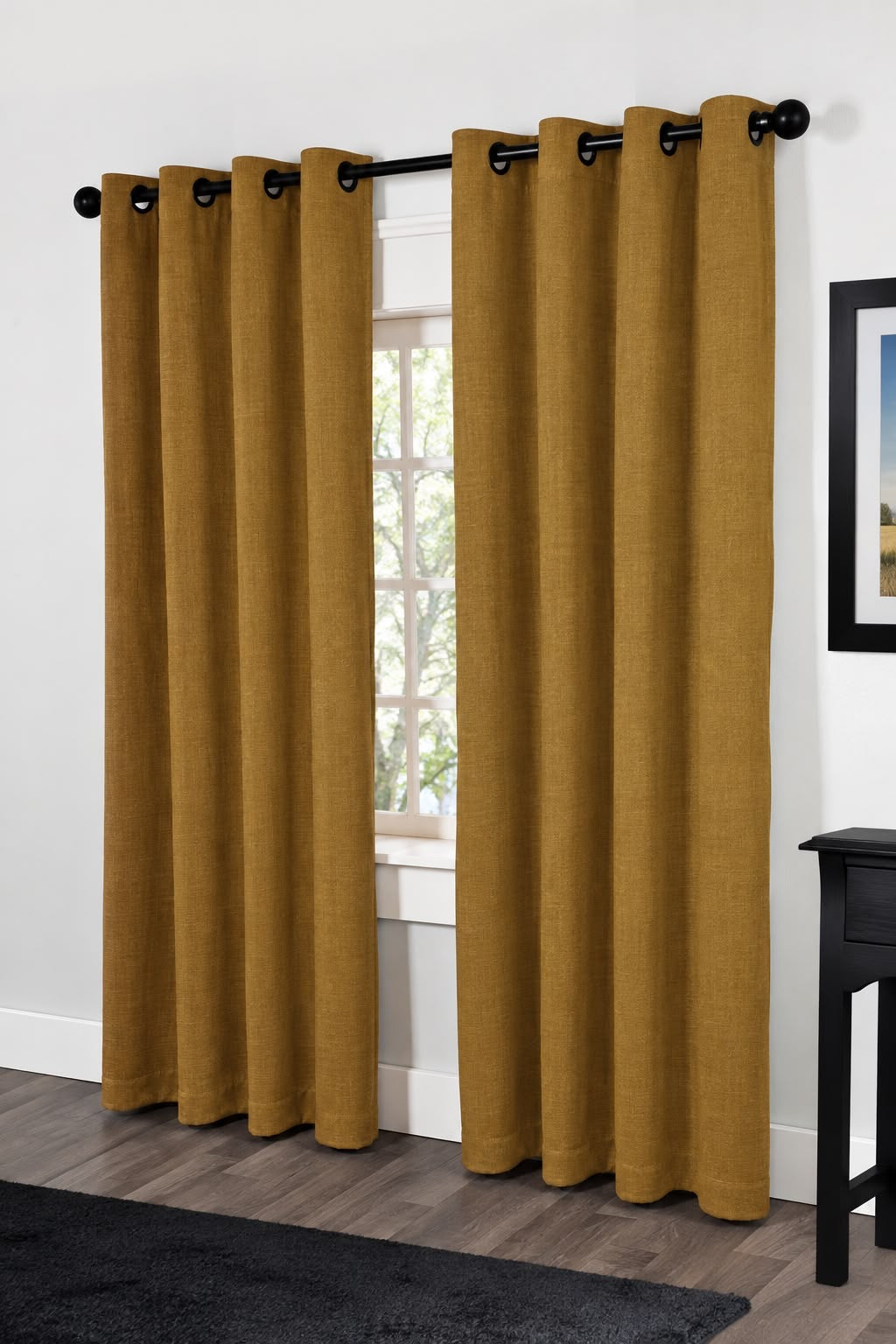 Minimat Eyelet Curtain - Mustard 43 (145cm X 230cm) (Pack Of 2 Drops) (Unlined)