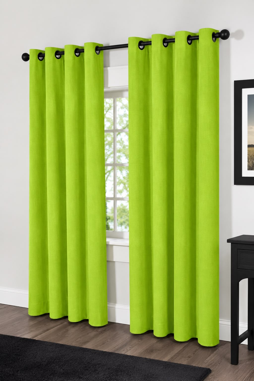 Minimat Eyelet Curtain - Green 16 (145cm X 230cm) (Pack Of 2 Drops) (Unlined)