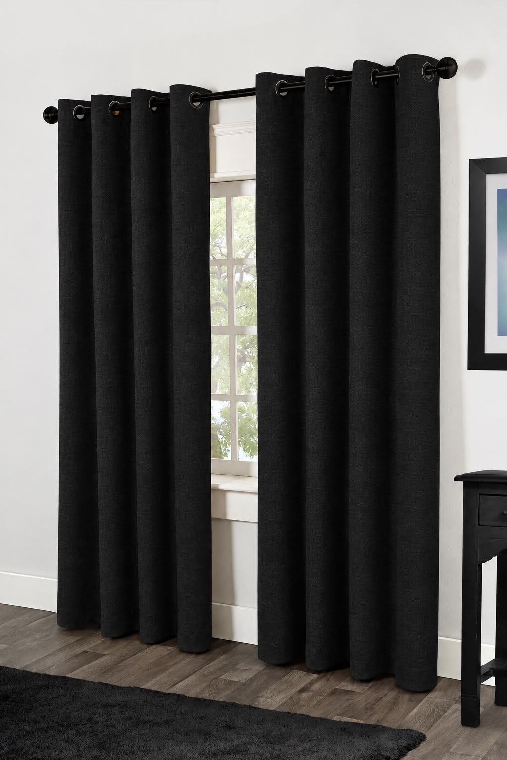 Minimat Eyelet Curtain - Black 1 (145cm X 230cm) (Pack Of 2 Drops) (Unlined)