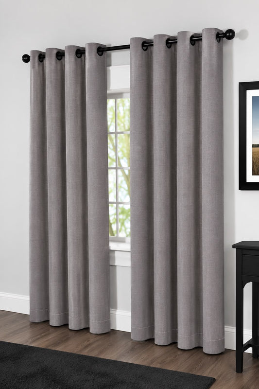 Minimat Eyelet Curtain - Grey 41 (145cm X 230cm) (Pack Of 2 Drops) (Unlined)