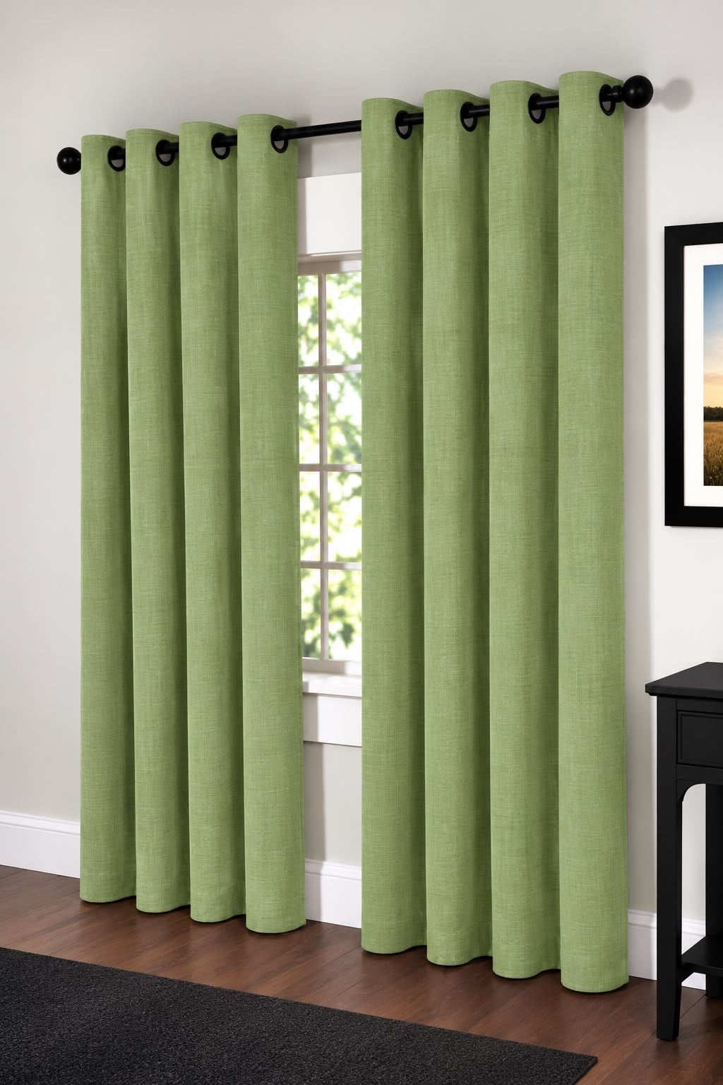 Minimat Eyelet Curtain - Green 24 (145cm X 230cm) (Pack Of 2 Drops) (Unlined)