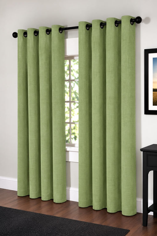 Minimat Eyelet Curtain - Green 24 (145cm X 230cm) (Pack Of 2 Drops) (Unlined)