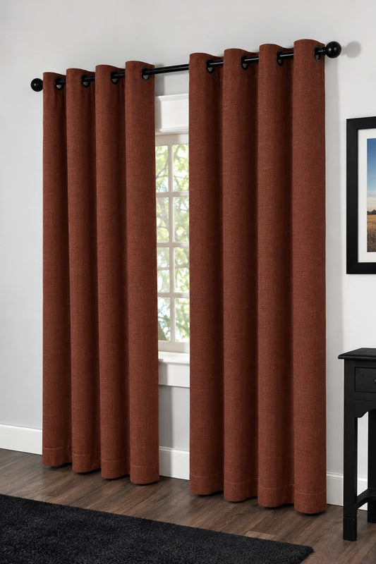 Minimat Eyelet Curtain - Rust 42 (145cm X 230cm) (Pack Of 2 Drops) (Unlined)
