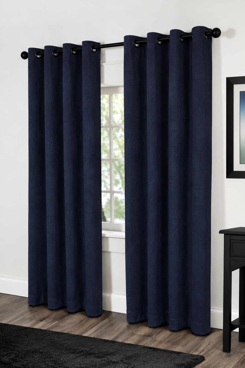Minimat Eyelet Curtain - Navy 3 (145cm X 230cm) (Pack Of 2 Drops) (Unlined)
