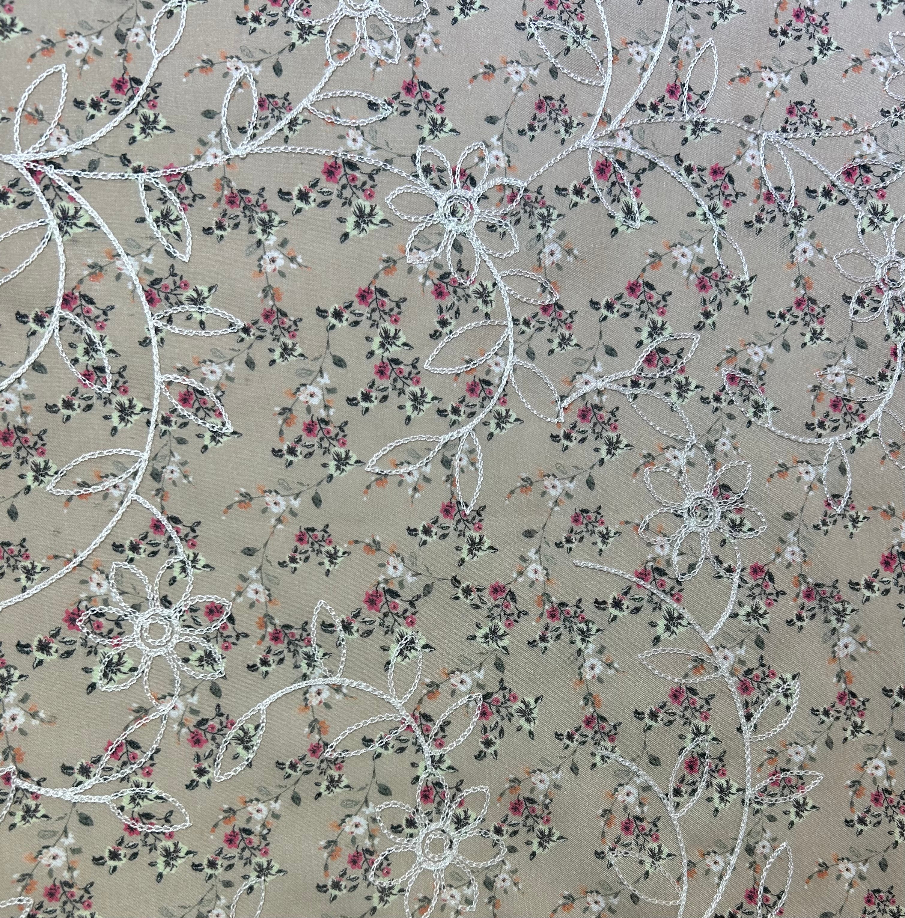 Floral Embroidered-Light Brown