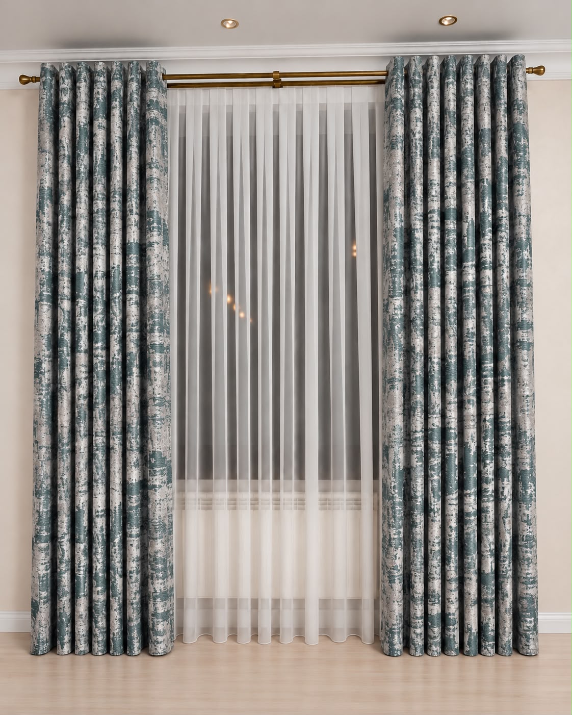 Turkish Eyelet Curtain - Turquoise And Silver (145cm X 230cm) (Pack Of 2 Drops) (Unlined)